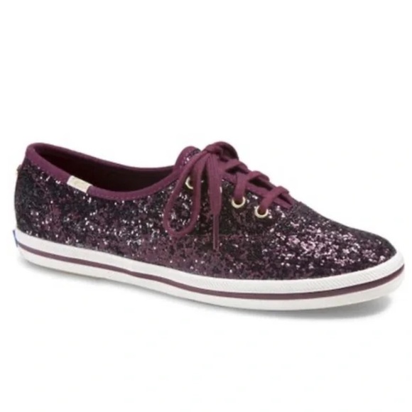 Keds X Kate Spade New York Champion Glitter Sneaker in Deep Cherry Size  8 - Picture 2 of 10